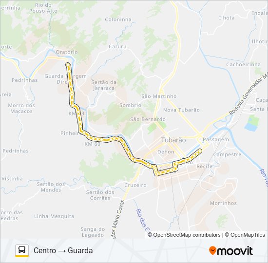 Mapa da linha GUARDA MD de ônibus