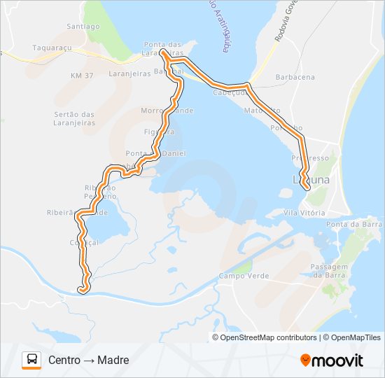 Mapa da linha RIBEIRÃO/MADRE de ônibus