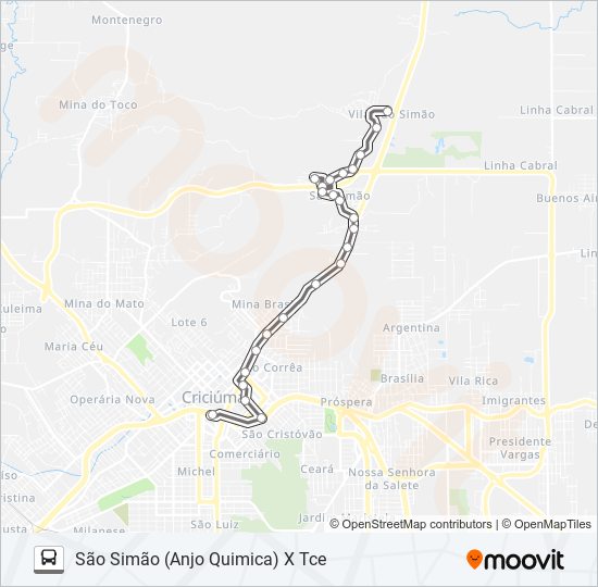 210B SÃO SIMÃO VIA MINA BRASIL bus Line Map