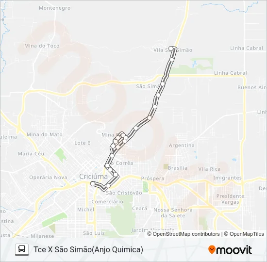 210B SÃO SIMÃO VIA MINA BRASIL Bus Line Map