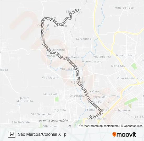 0308 SÃO MARCOS/COLONIAL VIA RIO MAINA Bus Line Map