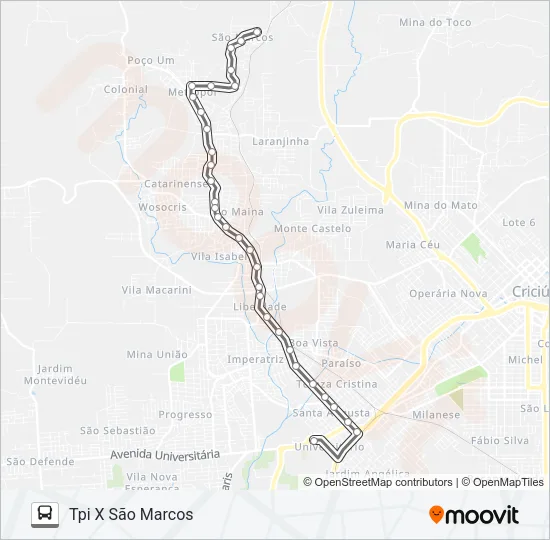 0308 SÃO MARCOS/COLONIAL VIA RIO MAINA Bus Line Map
