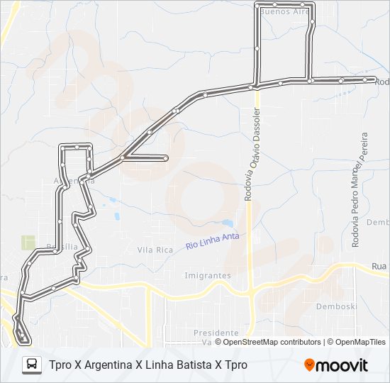 Mapa da linha 404A ARGENTINA /LINHA BATISTA(IGREJA) de ônibus