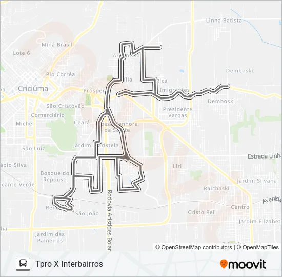 0704 INTERBAIRROS PROSPERA Bus Line Map