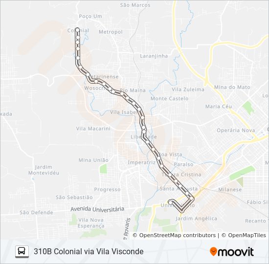 Mapa da linha 310B COLONIAL VIA VILA VISCONDE de ônibus