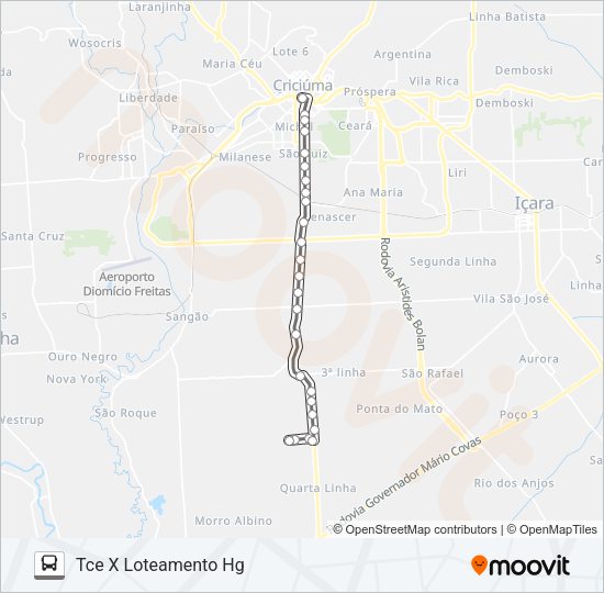 Mapa da linha 201B LOTEAMENTO HG de ônibus
