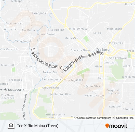 Mapa da linha 0218 RIO MAINA VIA BOA VISTA/STO ANTÔNIO/SC-447 de ônibus