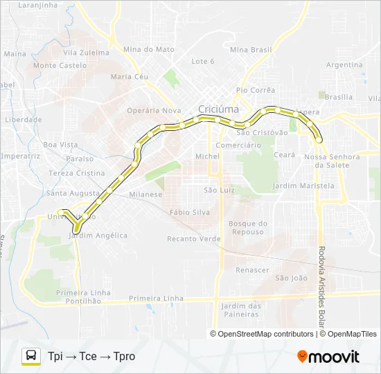 101C CENTENÁRIO VIA JARDIM ANGÉLICA/ TPI-TCE-TPRO Bus Line Map