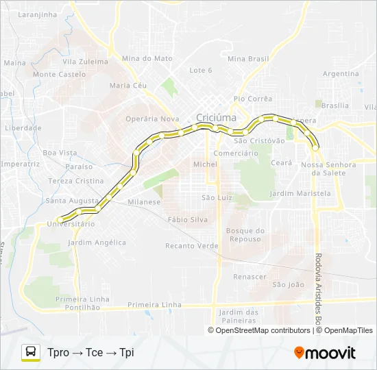 101C CENTENÁRIO VIA JARDIM ANGÉLICA/ TPI-TCE-TPRO Bus Line Map