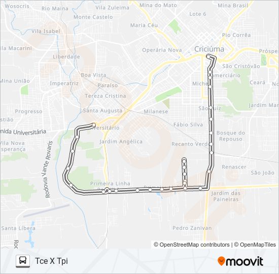 Mapa de 0505 1ª LINHA VIA QUARTEL de autobús