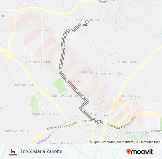 0220 MARIA ZANETTE  VIA NASPOLINI /MINA DO MATO Bus Line Map