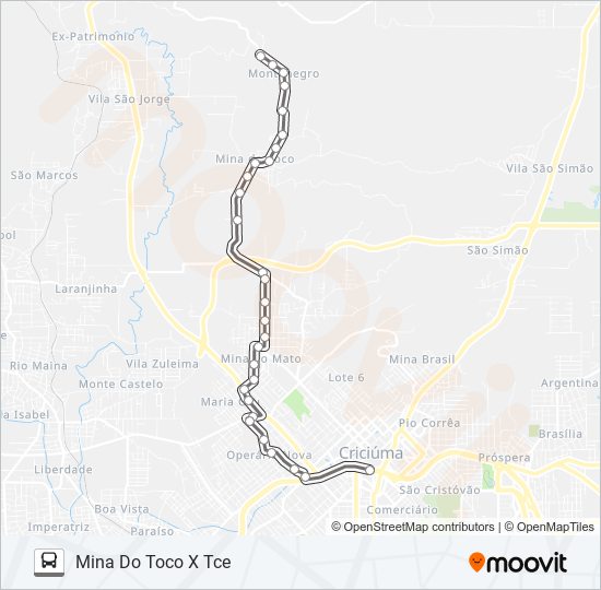 0212 MINA DO TOCO (MONTENEGRO) VIA HOSPITAL STA CATARINA bus Line Map