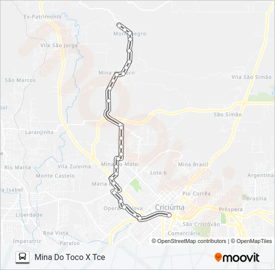 0212 MINA DO TOCO (MONTENEGRO) VIA HOSPITAL STA CATARINA Bus Line Map
