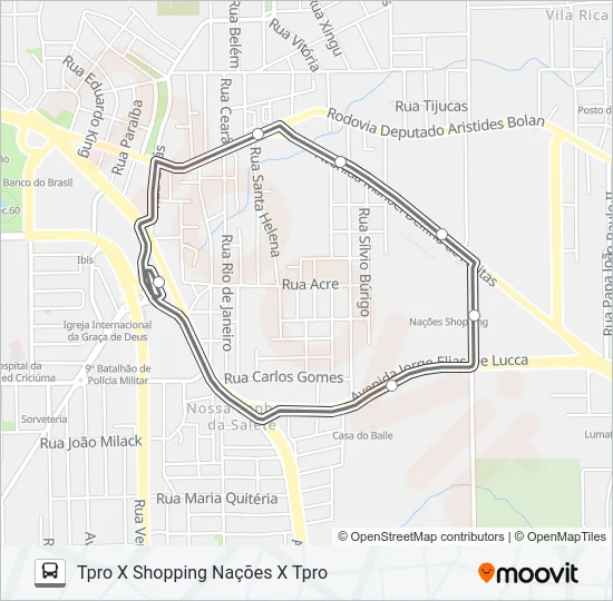 412A NAÇÕES SHOPPING VIA RESIDENCIAL HULHA CAP Bus Line Map