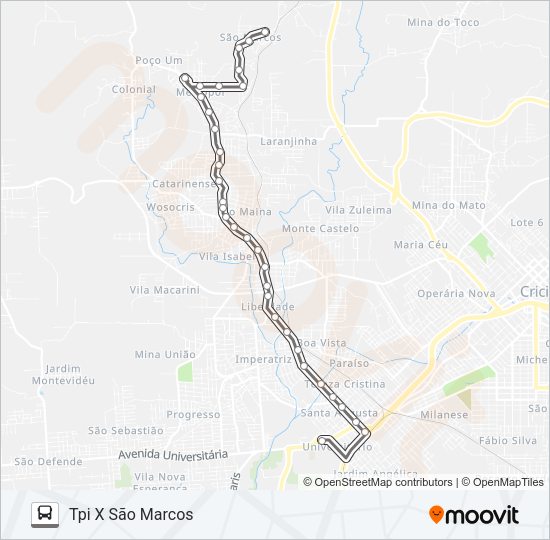 Mapa da linha 308A SÃO MARCOS VIA RIO MAINA de ônibus