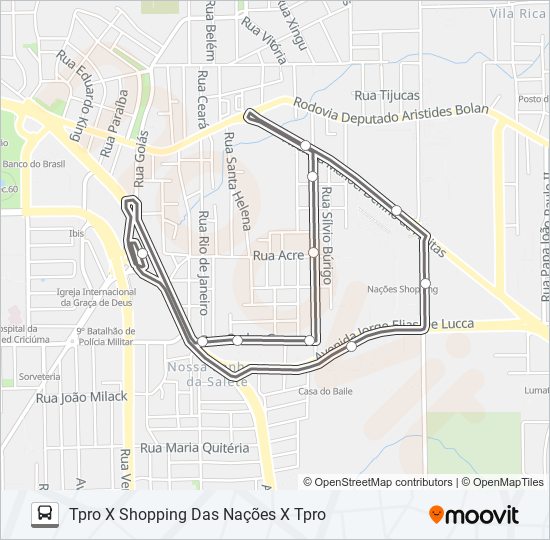 Mapa de 0412 NAÇÕES SHOPPING VIA NOVE de autobús