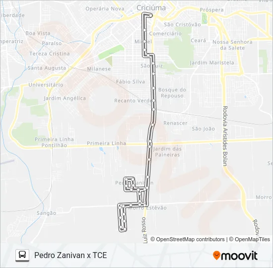 0203 JARDIM ESTEVES VIA PEDRO ZANIVAM Bus Line Map