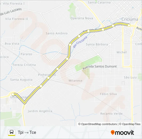 101A CENTENÁRIO VIA TPI-TCE Bus Line Map
