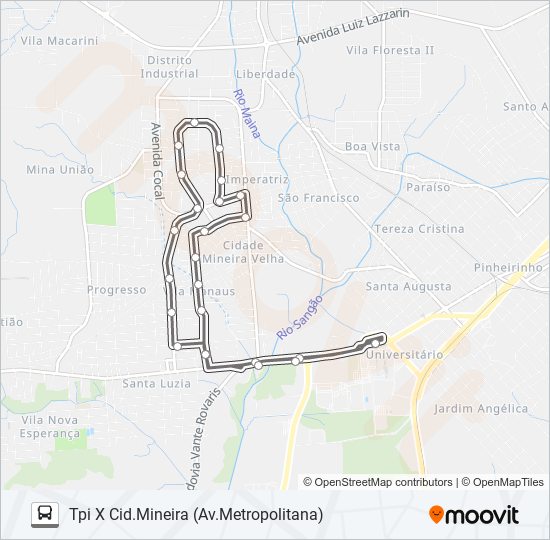 0304 MANAUS /CIDADE MINEIRA NOVA VIA AV.MONTENEGRO bus Line Map