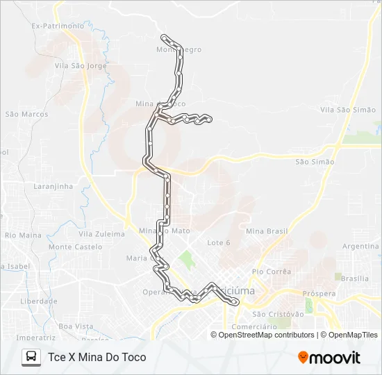 212A MINA DO TOCO(MONTENEGRO) VIA HOSPITAL STA CATARINA /VILA RICA Bus Line Map