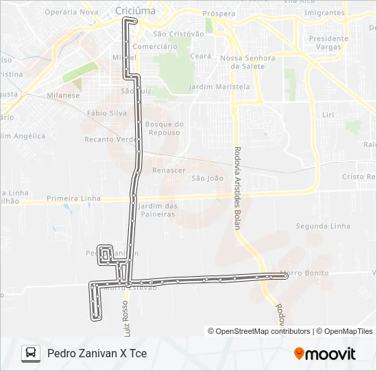 0205 PEDRO ZANIVAN /JARDIM ESTEVES /MORRO BONITO Bus Line Map