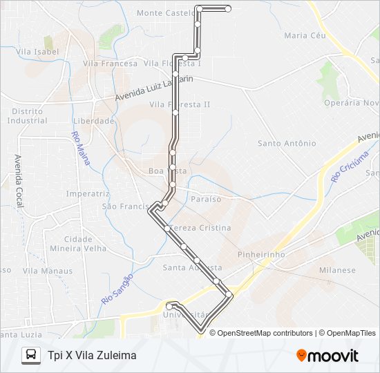 Mapa da linha 0312 VILA ZULEIMA VIA BOA VISTA /L.ANTHURIUN /PARQUE IMIGRANTES /TPI de ônibus