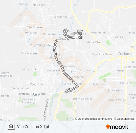 Mapa da linha 0312 VILA ZULEIMA VIA BOA VISTA /L.ANTHURIUN /PARQUE IMIGRANTES /TPI de ônibus