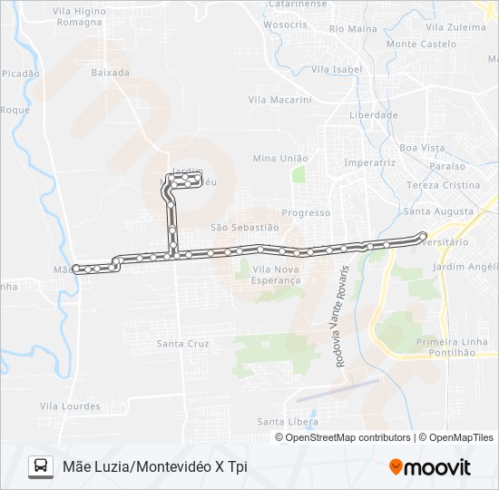 Mapa da linha 301A MÃE LUZIA VIA MONTEVIDÉO de ônibus