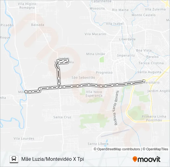 301A MÃE LUZIA VIA MONTEVIDÉO Bus Line Map