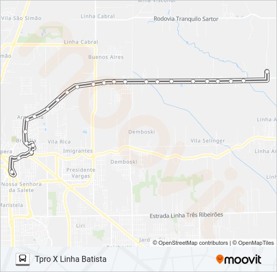 Mapa da linha 406H LINHA BATISTA VIA TOTALPLAST de ônibus