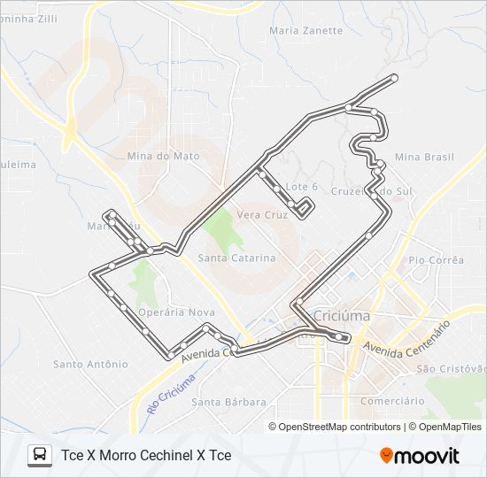 206A MORRO CECHINEL/CRUZEIRO DO SUL/MARIA CÉU bus Line Map