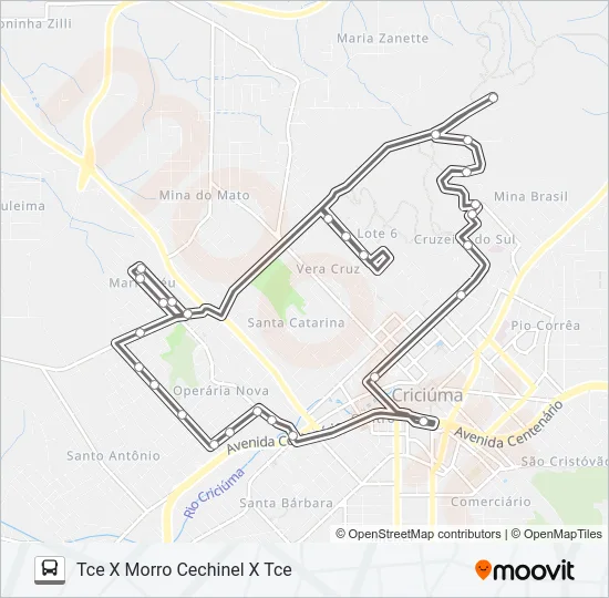 206A MORRO CECHINEL/CRUZEIRO DO SUL/MARIA CÉU Bus Line Map