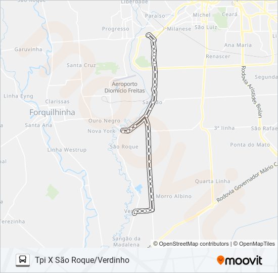 Mapa da linha 305A SÃO ROQUE/VERDINHO VIA IPARQUE/SANGÃO de ônibus