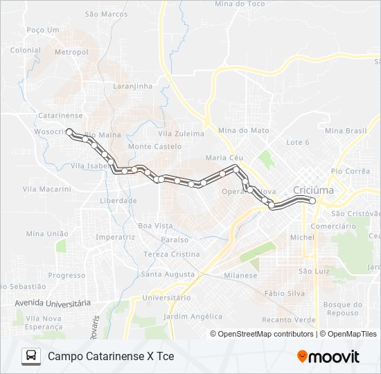 Mapa da linha 0200 RIO MAINA VIA HOSPITAL SANTA CATARINA de ônibus