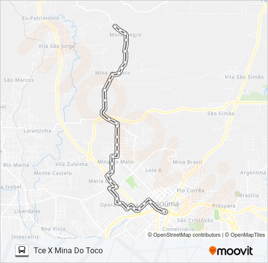 Mapa de 212B MINA DO TOCO(MONTENEGRO) /NASPOLINI /MARIA ZANETTE de autobús