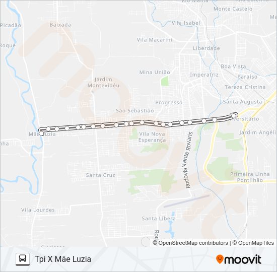 Mapa da linha 0301 MÃE LUZIA VIA SÃO DEFENDE de ônibus