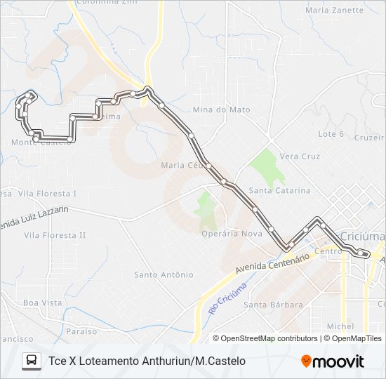 Mapa da linha 204A VILA ZULEIMA VIA LOT.ANTHURIUN/M.CASTELO de ônibus