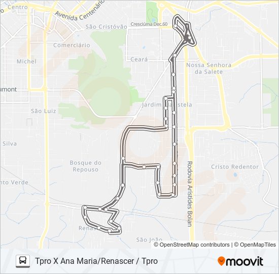 Mapa da linha 401B ANA MARIA /RENASCER de ônibus