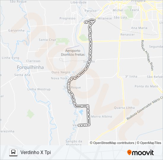 Mapa da linha 305B VERDINHO VIA IPARQUE/BOCA DA MINA/SÃO ROQUE de ônibus