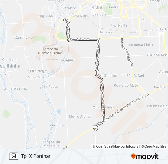 Mapa de 0315 PORTINARI / 4ª LINHA / 1ª LINHA / TPI de autobús