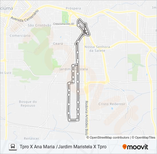 Mapa da linha 0401 ANA MARIA / JARDIM MARISTELA de ônibus