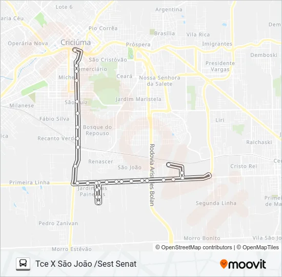 0213 PRIMEIRA LINHA /SÃO JOÃO Bus Line Map