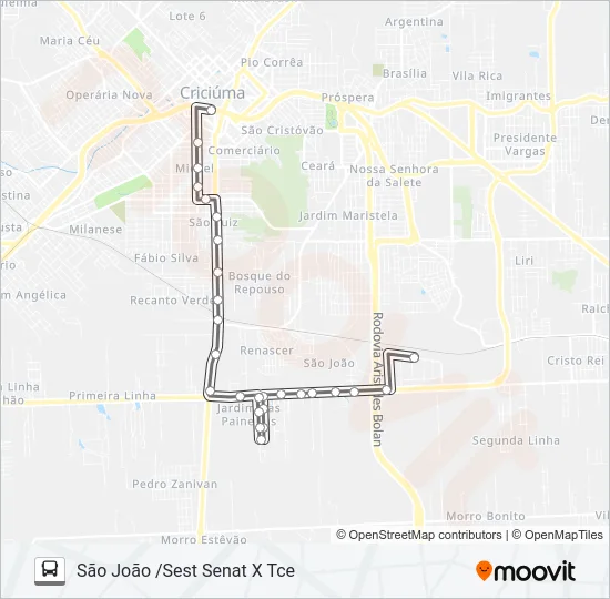 0213 PRIMEIRA LINHA /SÃO JOÃO Bus Line Map