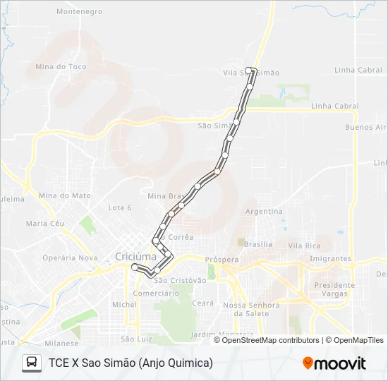 0210 SÃO SIMÃO VIA HOSPITAL SÃO JOSÉ Bus Line Map