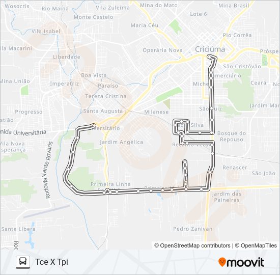 505C TPI /1ª LINHA / RECANTO VERDE /FABIO SILVA /TCE bus Line Map