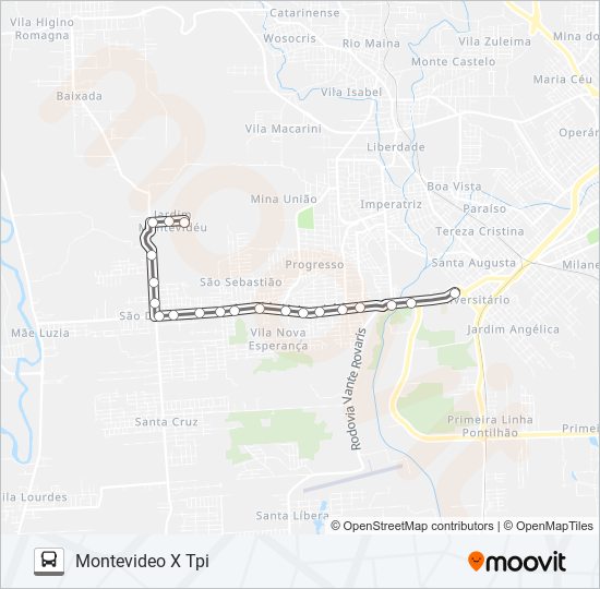 Mapa da linha 0300 MONTEVIDÉO VIA SÃO DEFENDE de ônibus