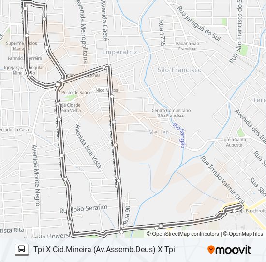 0302 CIDADE MINEIRA VELHA VIA AV.ASSEMBLÉIA DE DEUS /AV.CATARINENSE bus Line Map