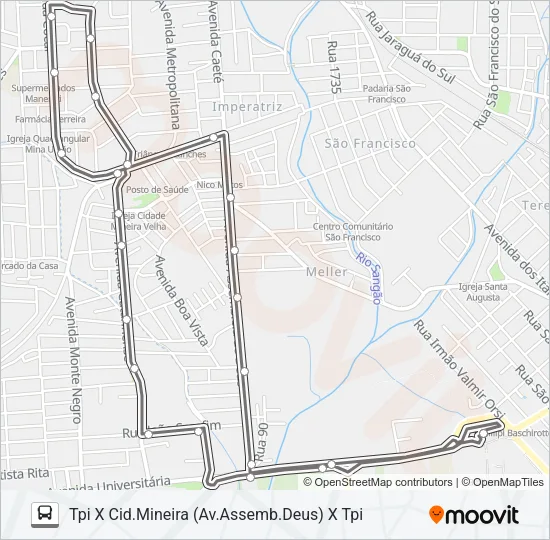 0302 CIDADE MINEIRA VELHA VIA AV.ASSEMBLÉIA DE DEUS /AV.CATARINENSE Bus Line Map