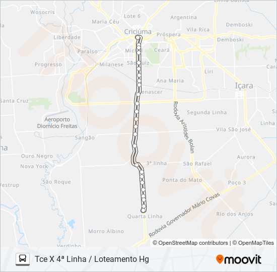 Mapa da linha 201D 4ª LINHA VIA LOTEAMENTO HG de ônibus