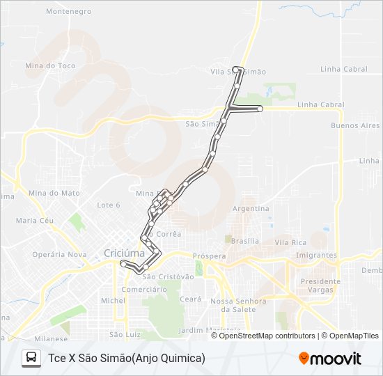 Mapa da linha 210C SÃO SIMÃO VIA MINA BRASIL/DEVILLA de ônibus